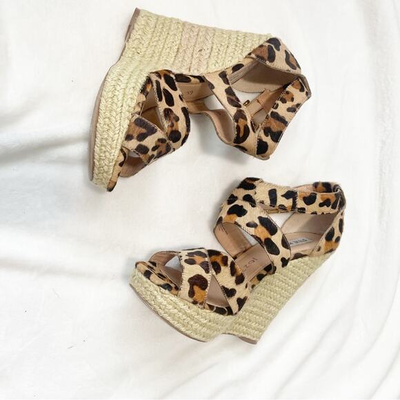 Steve Madden Kloudd calf hair leopard wedge strappy heels size 10 - Picture 9 of 9